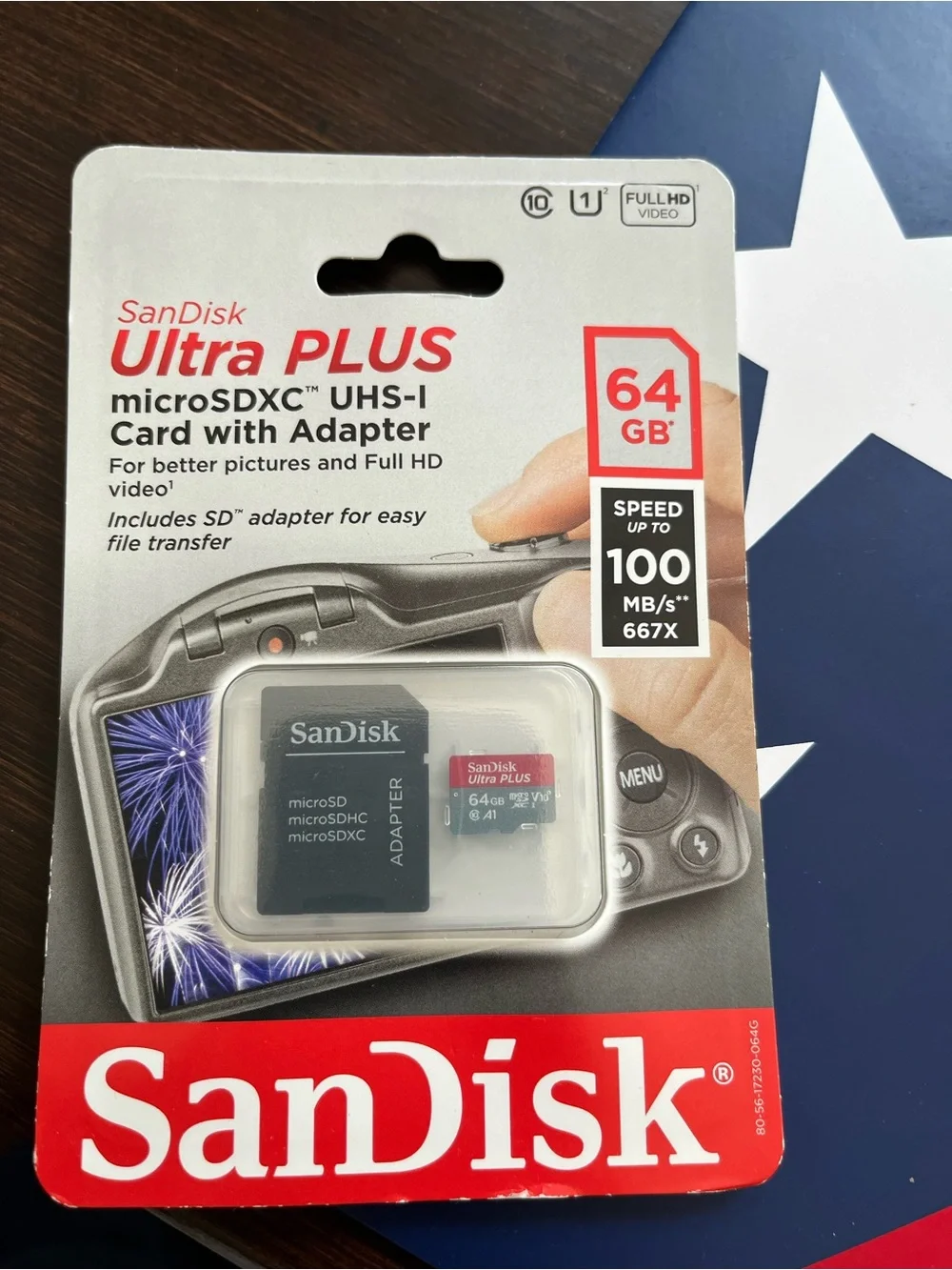 NEW- SanDisk Ultra PLUS 64GB microSDXC UHS-I Card